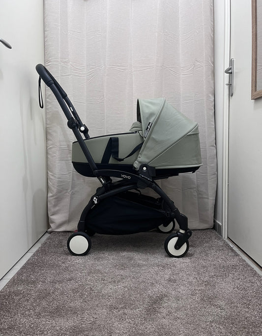 Poussette YOYO reconditionnée – nacelle + pack 6+ olive – très bon état – garantie 6 mois