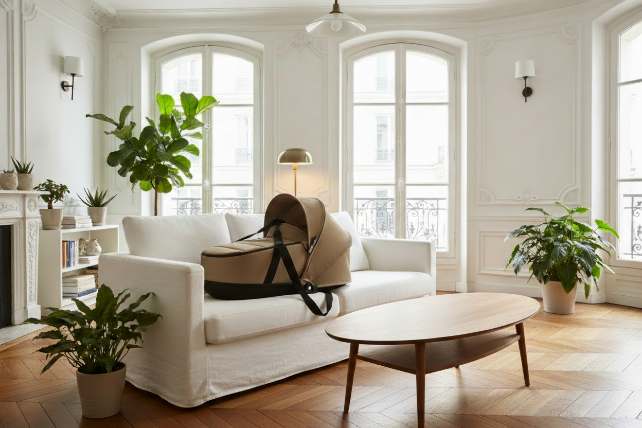 Nacelle taupe salon haussmannien table vide